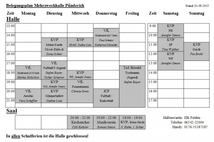 Belegungsplan MZH 2015